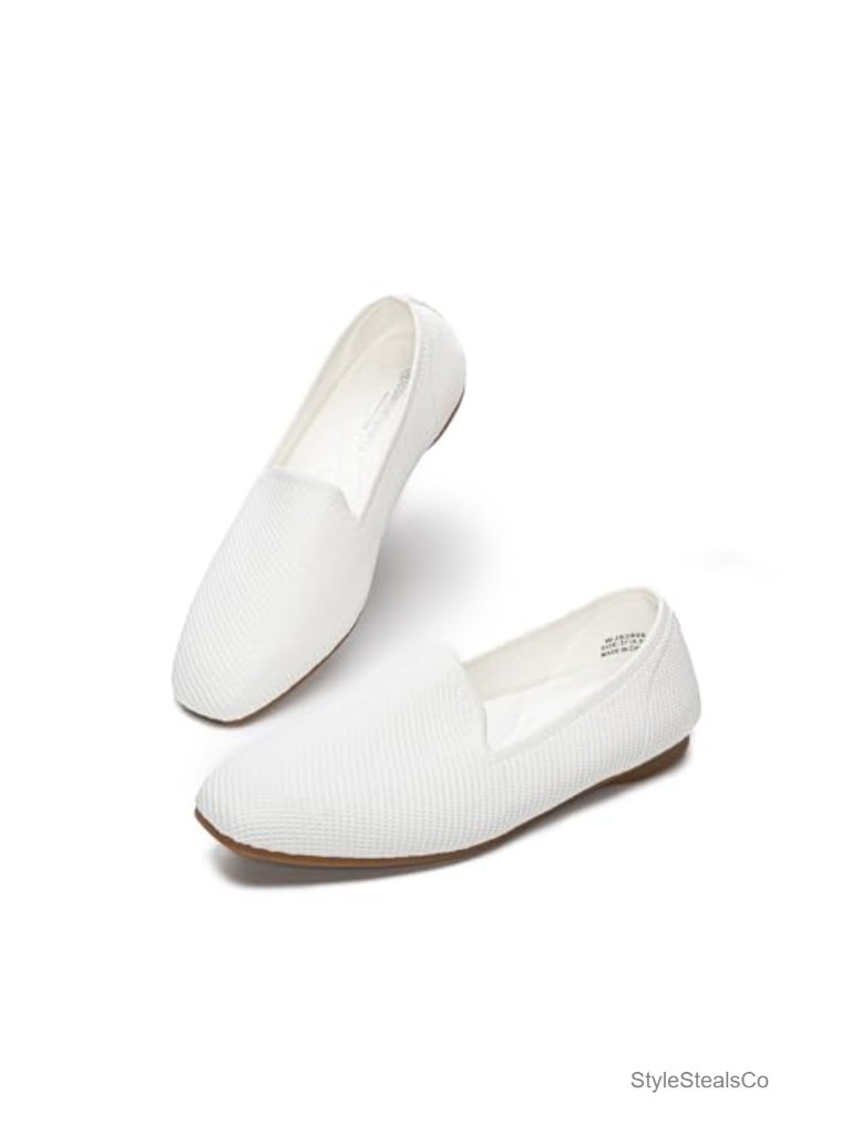 Breathable Stretchy Knit Flats Square Toe Slip On Loafers Comfortable Work